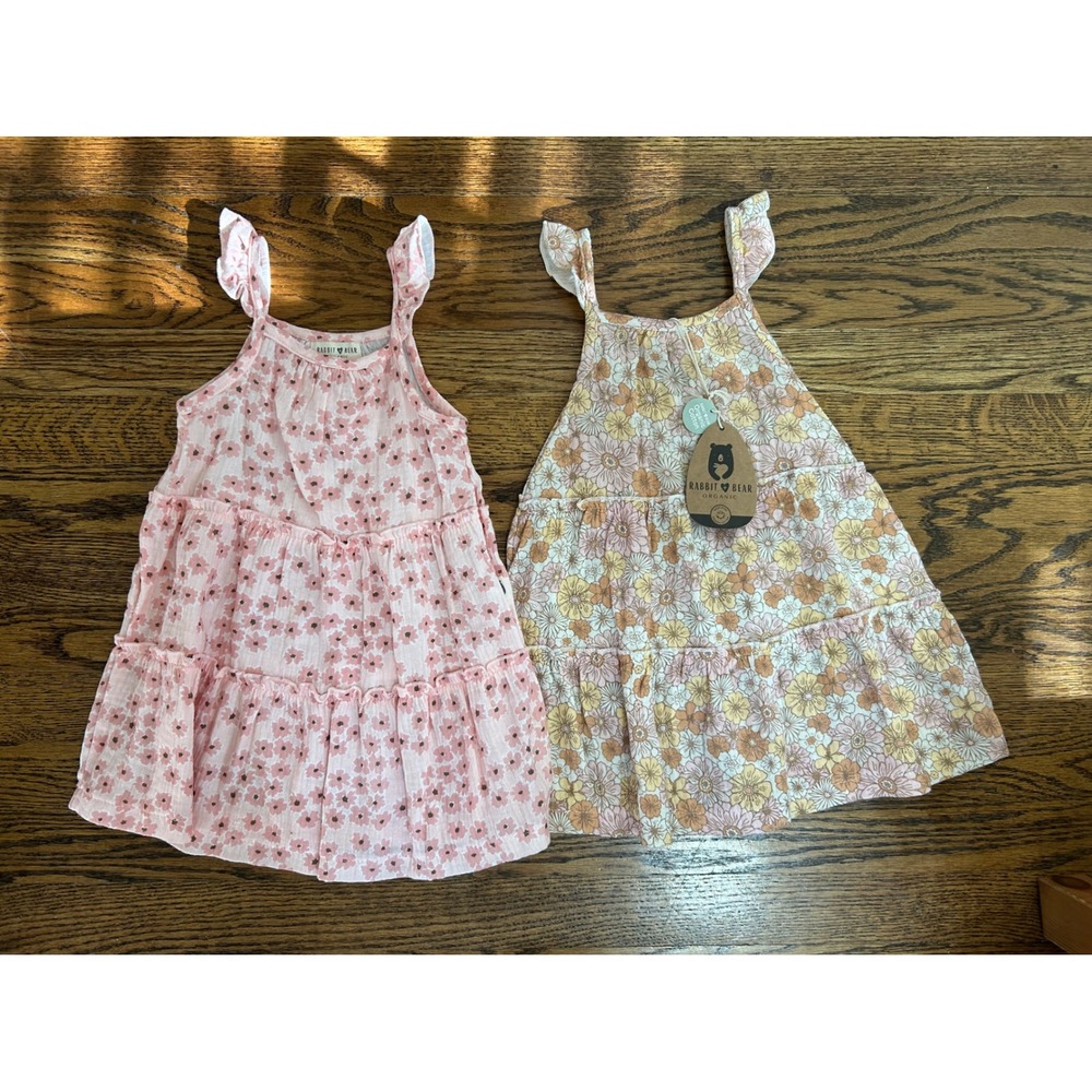 Rabbit + Bear Organic Cotton Floral Tier Cottagecore Ruffle Sundress Lot  2T NWT